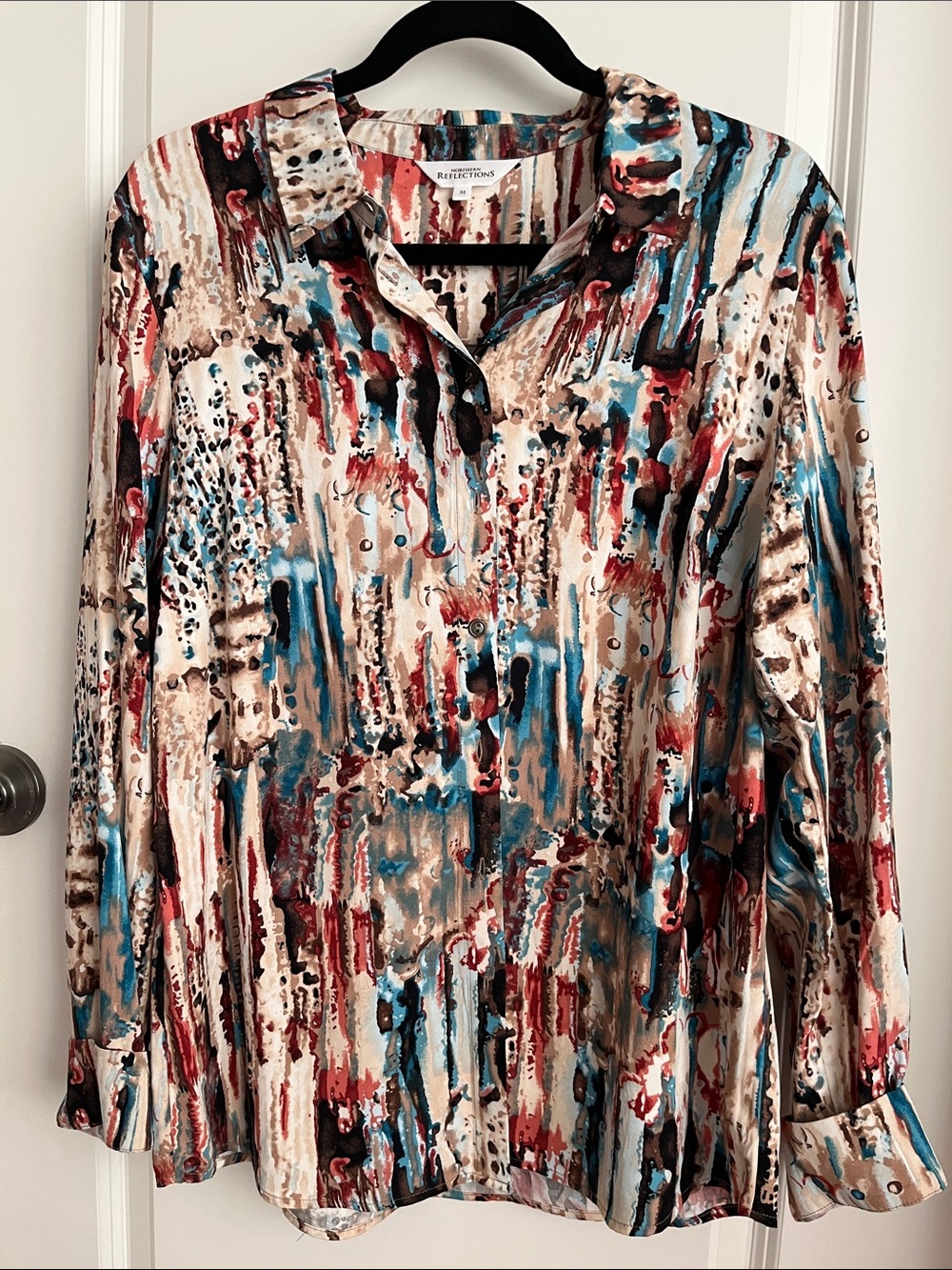 Reflections Abstract Print Button-Up Blouse